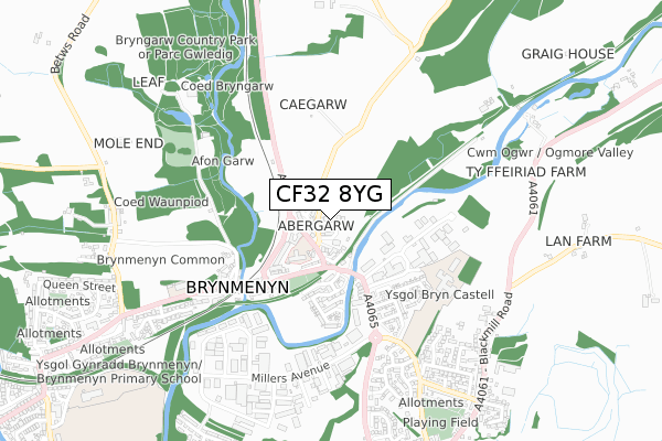 CF32 8YG map - small scale - OS Open Zoomstack (Ordnance Survey) CF32 8YG map - small scale - OS Open Zoomstack (Ordnance Survey)