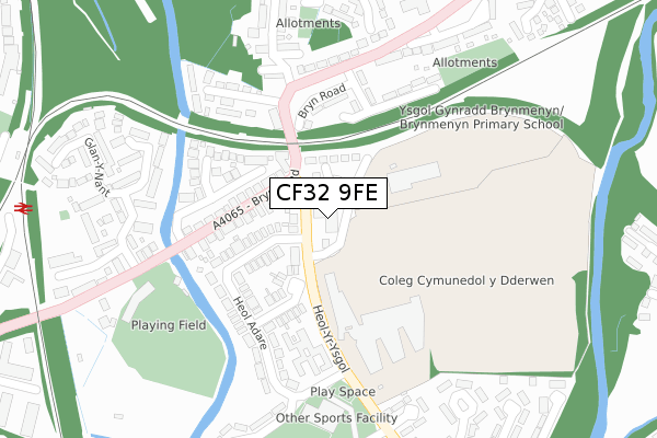CF32 9FE map - large scale - OS Open Zoomstack (Ordnance Survey)