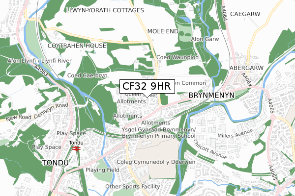 CF32 9HR map - small scale - OS Open Zoomstack (Ordnance Survey)
