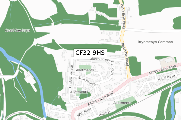 CF32 9HS map - large scale - OS Open Zoomstack (Ordnance Survey)
