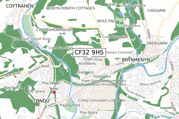 CF32 9HS map - small scale - OS Open Zoomstack (Ordnance Survey)