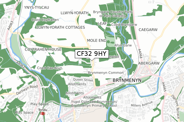 CF32 9HY map - small scale - OS Open Zoomstack (Ordnance Survey)