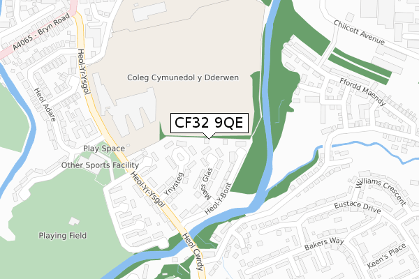 CF32 9QE map - large scale - OS Open Zoomstack (Ordnance Survey)