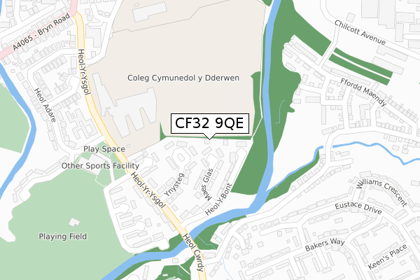 CF32 9QE map - large scale - OS Open Zoomstack (Ordnance Survey) CF32 9QE map - large scale - OS Open Zoomstack (Ordnance Survey)