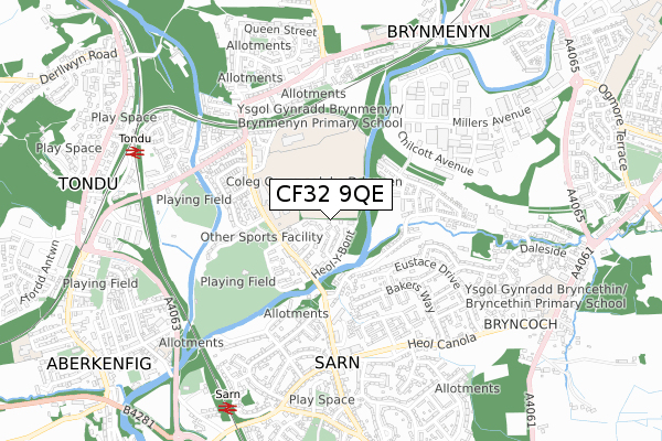 CF32 9QE map - small scale - OS Open Zoomstack (Ordnance Survey) CF32 9QE map - small scale - OS Open Zoomstack (Ordnance Survey)