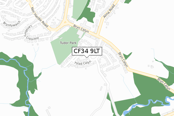 CF34 9LT map - large scale - OS Open Zoomstack (Ordnance Survey)