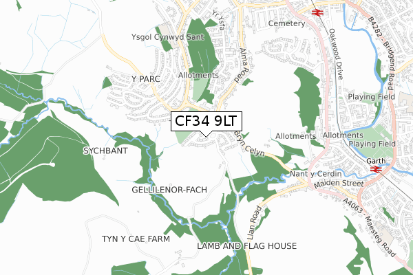 CF34 9LT map - small scale - OS Open Zoomstack (Ordnance Survey)