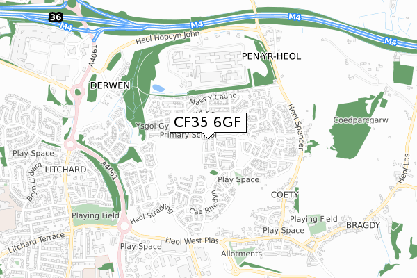 CF35 6GF map - small scale - OS Open Zoomstack (Ordnance Survey)