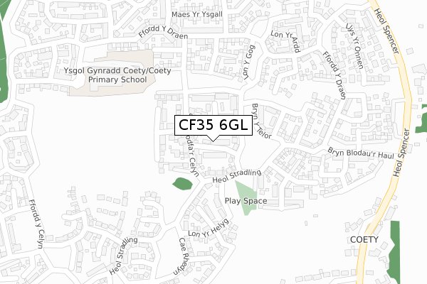 CF35 6GL map - large scale - OS Open Zoomstack (Ordnance Survey) CF35 6GL map - large scale - OS Open Zoomstack (Ordnance Survey)