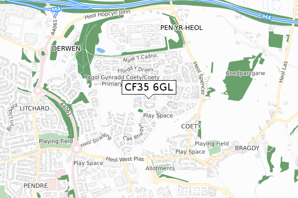 CF35 6GL map - small scale - OS Open Zoomstack (Ordnance Survey) CF35 6GL map - small scale - OS Open Zoomstack (Ordnance Survey)