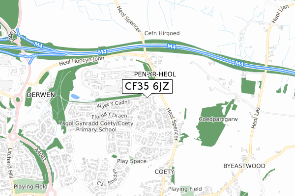 CF35 6JZ map - small scale - OS Open Zoomstack (Ordnance Survey)