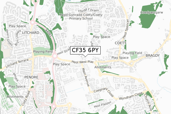 CF35 6PY map - small scale - OS Open Zoomstack (Ordnance Survey)