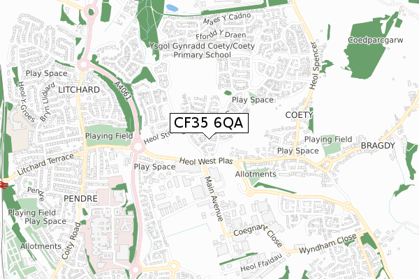 CF35 6QA map - small scale - OS Open Zoomstack (Ordnance Survey)