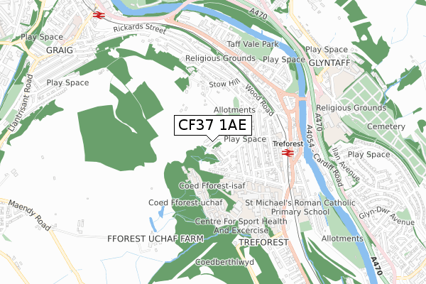 CF37 1AE map - small scale - OS Open Zoomstack (Ordnance Survey)