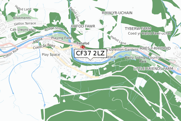 CF37 2LZ map - small scale - OS Open Zoomstack (Ordnance Survey)