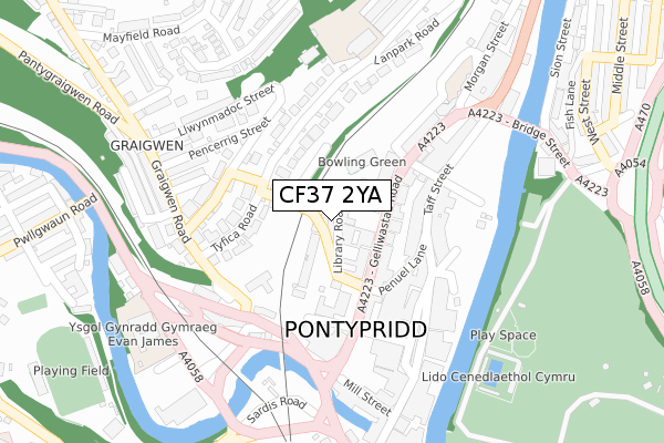 CF37 2YA map - large scale - OS Open Zoomstack (Ordnance Survey)