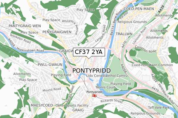 CF37 2YA map - small scale - OS Open Zoomstack (Ordnance Survey)