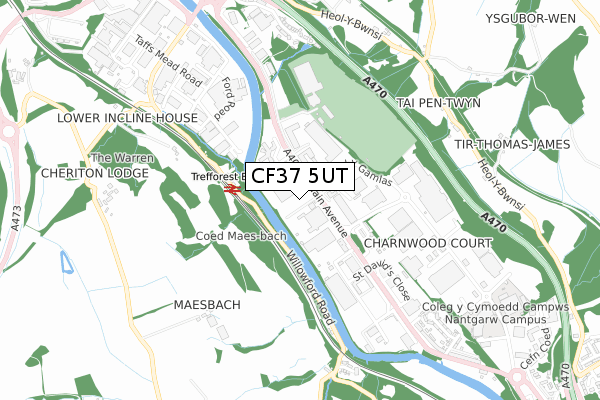 CF37 5UT map - small scale - OS Open Zoomstack (Ordnance Survey)