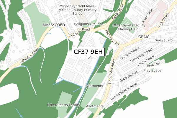 CF37 9EH map - large scale - OS Open Zoomstack (Ordnance Survey)