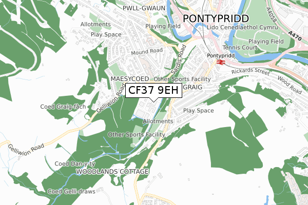 CF37 9EH map - small scale - OS Open Zoomstack (Ordnance Survey)
