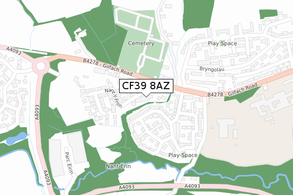 CF39 8AZ map - large scale - OS Open Zoomstack (Ordnance Survey)