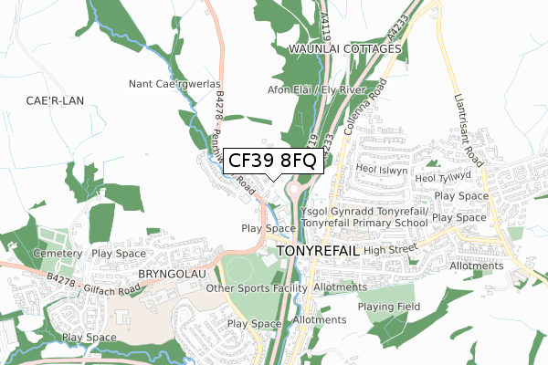 CF39 8FQ map - small scale - OS Open Zoomstack (Ordnance Survey) CF39 8FQ map - small scale - OS Open Zoomstack (Ordnance Survey)