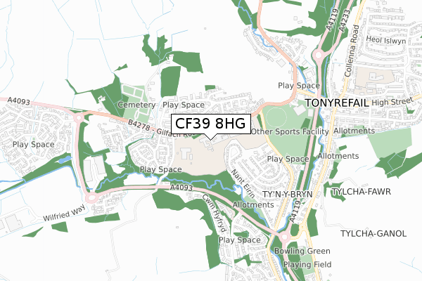 CF39 8HG map - small scale - OS Open Zoomstack (Ordnance Survey)