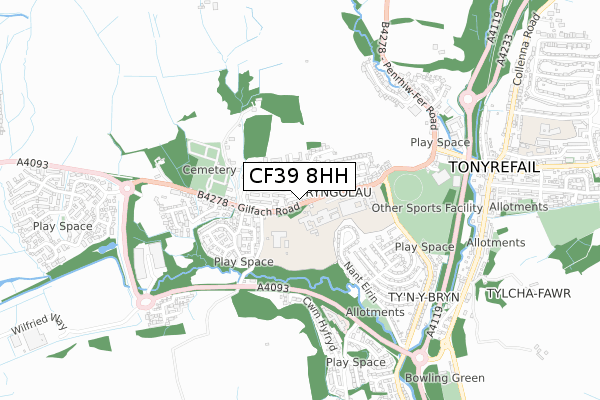 CF39 8HH map - small scale - OS Open Zoomstack (Ordnance Survey)