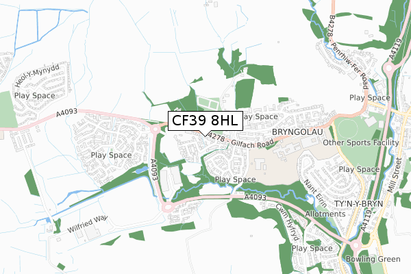 CF39 8HL map - small scale - OS Open Zoomstack (Ordnance Survey)