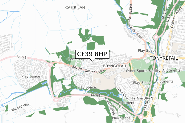 CF39 8HP map - small scale - OS Open Zoomstack (Ordnance Survey)