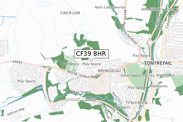 CF39 8HR map - small scale - OS Open Zoomstack (Ordnance Survey)