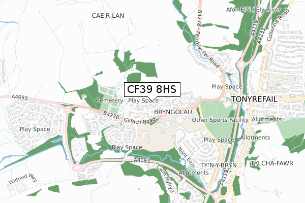 CF39 8HS map - small scale - OS Open Zoomstack (Ordnance Survey)