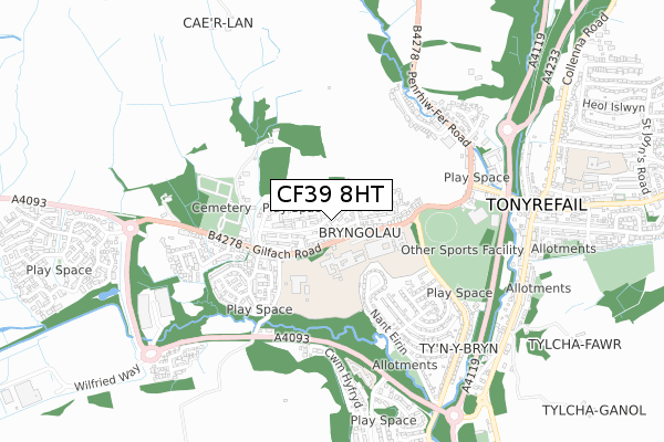 CF39 8HT map - small scale - OS Open Zoomstack (Ordnance Survey)