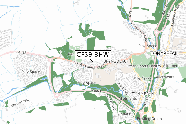 CF39 8HW map - small scale - OS Open Zoomstack (Ordnance Survey)