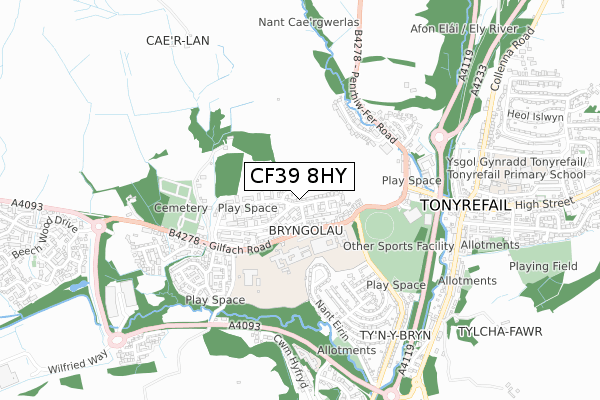 CF39 8HY map - small scale - OS Open Zoomstack (Ordnance Survey)