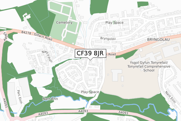 CF39 8JR map - large scale - OS Open Zoomstack (Ordnance Survey)