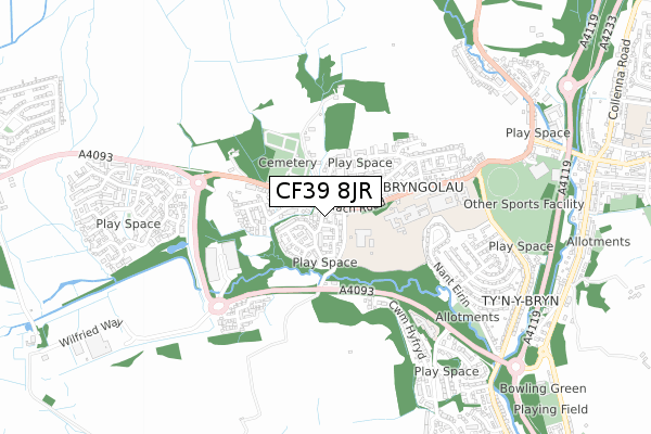 CF39 8JR map - small scale - OS Open Zoomstack (Ordnance Survey)