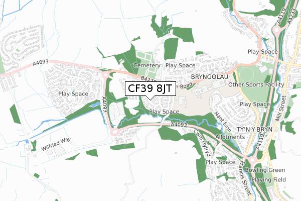 CF39 8JT map - small scale - OS Open Zoomstack (Ordnance Survey)