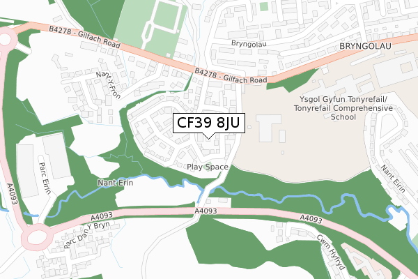 CF39 8JU map - large scale - OS Open Zoomstack (Ordnance Survey)