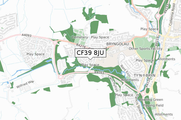 CF39 8JU map - small scale - OS Open Zoomstack (Ordnance Survey)