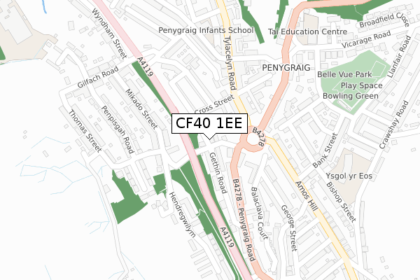 CF40 1EE map - large scale - OS Open Zoomstack (Ordnance Survey)