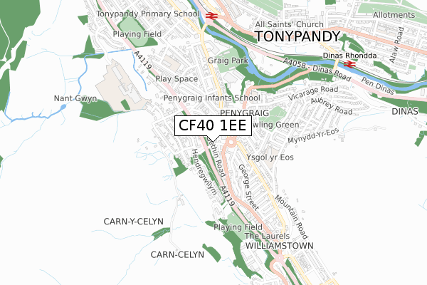 CF40 1EE map - small scale - OS Open Zoomstack (Ordnance Survey)