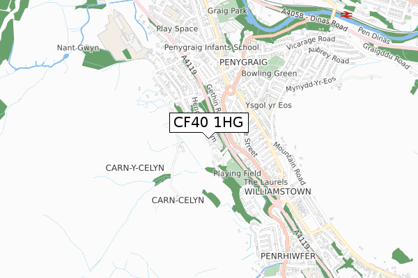 CF40 1HG map - small scale - OS Open Zoomstack (Ordnance Survey)