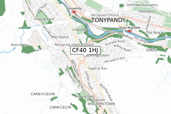 CF40 1HJ map - small scale - OS Open Zoomstack (Ordnance Survey)