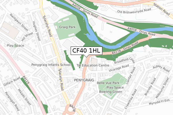 CF40 1HL map - large scale - OS Open Zoomstack (Ordnance Survey)