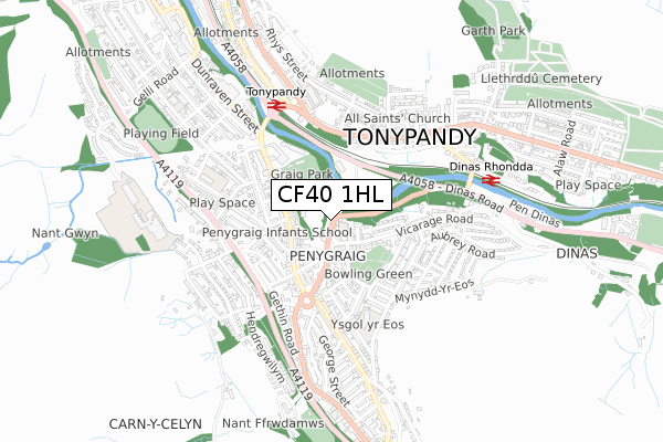 CF40 1HL map - small scale - OS Open Zoomstack (Ordnance Survey)