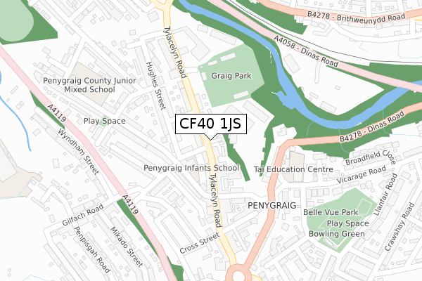 CF40 1JS map - large scale - OS Open Zoomstack (Ordnance Survey)