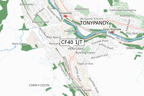 CF40 1JT map - small scale - OS Open Zoomstack (Ordnance Survey)