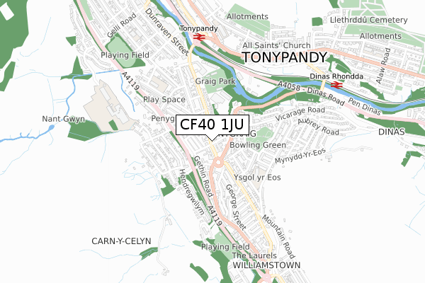 CF40 1JU map - small scale - OS Open Zoomstack (Ordnance Survey)