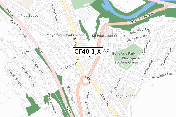 CF40 1JX map - large scale - OS Open Zoomstack (Ordnance Survey)